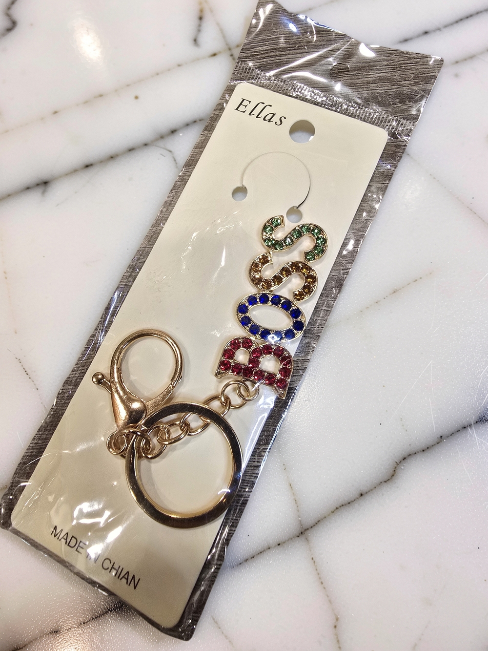 NWT Ellas "BOSS" Rhinestone Letter Keychain Bag Charm